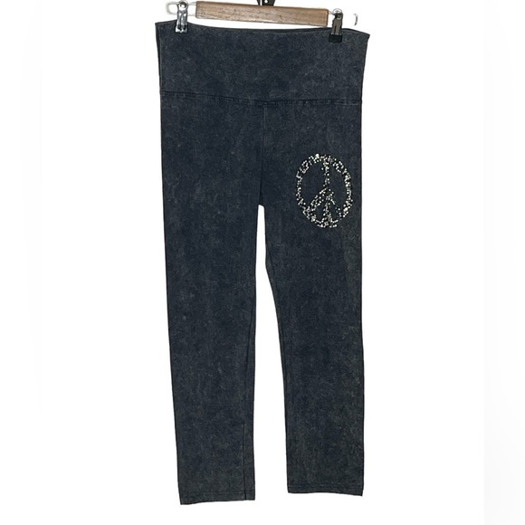 Paris Angel Peace Sign Bling High Waiated Leggings Sz Large - Picture 1 of 7